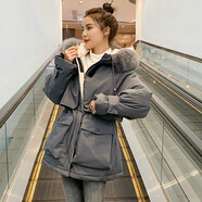 韻動犸冬季新款派克羽絨服女短款寬松加厚時尚收腰顯瘦冬裝派克服外套女 灰色 配灰毛領(lǐng) XL（166以上）