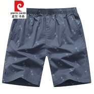 皮爾卡丹夏季男士五分短褲棉大褲頭外穿寬松緊腰棉布褲居家休閑花褲衩 牛仔藍-963款 XL