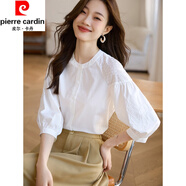 皮爾卡丹（pierre cardin）襯衫女夏季新款寬松時尚獨(dú)特別致法式七分袖襯衣全棉上衣 精致白 2XL
