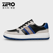 零度尚品Zero板鞋男2025夏季新品真皮休閑鞋透氣潮流小白鞋男低幫百搭軟底 黑藍(lán) 41