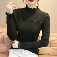 愛葵茵2025春秋季新款打底衫女毛衣半高領(lǐng)修身蕾絲內(nèi)搭針織衫上衣打底衣 黑色 2XL null