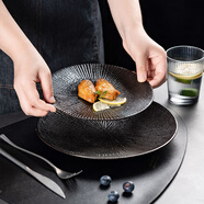 onlycook 日式陶瓷西餐盤(pán)子 8寸10寸水果盤(pán)餐盤(pán)餐碟 家用套裝菜盤(pán) 黑色8寸