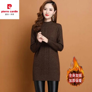 皮爾卡丹（pierre cardin）針織衫女加絨/加厚毛衣半高領(lǐng)中長款毛衣純色秋冬加厚寬松針織 深咖加/絨加厚 3XL 135-145斤