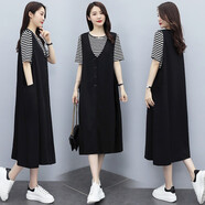 丁唯唯孕婦夏裝連衣裙夏天新款夏季時(shí)尚款外穿春夏裙子中長(cháng)款兩件套套裝 黑色 M