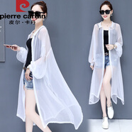 皮爾卡丹2025夏季新款防曬衫女很仙的中長(cháng)款薄開(kāi)衫超仙外搭洋氣防曬衣外套 白色 2XL