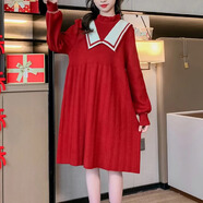 ?？|竺12-20歲初中學(xué)生連衣裙子女秋冬13大童女孩洋氣16毛衣裙中小學(xué)生 紅色 均碼 150