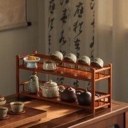 棲草院（QICAOYUAN）茶杯架子桌面置物架茶臺(tái)小博古架茶具擺件茶葉罐中式展示收納架 【中古色】50長(zhǎng)雙層杯架帶瀝水