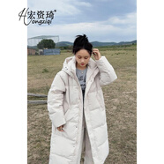 宏資琦羽絨棉服女冬季2024新款加厚中長款棉衣外套寬松過膝長款棉襖超厚 米白色 S （建議85—100斤）