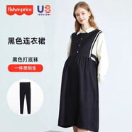 費雪（Fisher-Price）美國費雪孕婦裝2025新款顯瘦長裙秋冬款上衣孕婦連衣裙子套裝秋裝 經(jīng)典黑連衣裙+打底襪 XL
