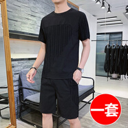 AFILMBY 男士夏季套裝潮流休閑套裝男短袖t恤套裝男裝衣服男夏天運動(dòng)套裝 8610黑色(短袖+短褲) L