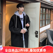 HOUQIYE毛呢大衣男春秋新款網(wǎng)紅呢大衣男女i love you刺繡韓版中長款呢子 F607黑色 2XL（160-185斤）