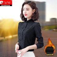 皮爾卡丹蕾絲雪紡襯衫女長(cháng)袖2025秋冬新款打底衫氣質(zhì)小衫上衣內搭襯衣 黑色【加絨加厚】 L 【105-115斤】