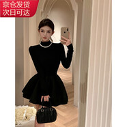宙馨新年千金小黑裙禮服公主連衣裙女春秋內(nèi)搭半高領(lǐng)針織裙蓬蓬裙 黑色 M