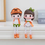 詠幻房間書柜置物架裝飾品兒童房酒柜家裝擺設(shè)創(chuàng)意吊腳娃娃家居 桔色色橙衣