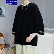 【肥仔250斤超大6XL】胖子短袖T恤男夏季寬松加肥大碼oversize上衣ins潮牌半袖體恤男裝 QT755-T03黑色 6XL