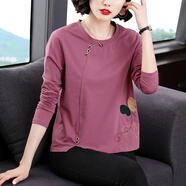 魔之韻送媽媽裝夏裝中老年人女裝夏天上衣服洋氣時(shí)尚T恤衫長(cháng)短袖8833 8433紫色春秋長(cháng) XL （115-130斤左右）