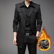皮爾卡丹（pierre cardin）中長(cháng)款風(fēng)衣外套男春秋季新款超大碼男士商務(wù)休閑加厚外套中青年 黑色色 加絨 L (可穿120-130斤左右)