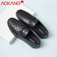 奧康（Aokang）男士休閑皮鞋牛皮透氣樂福鞋時(shí)尚套腳低幫圓頭軟底駕車單鞋男 黑色 38