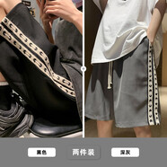 杉努短褲男士夏季冰絲運(yùn)動(dòng)潮牌大碼五分褲衩子潮流休閑男生美式籃球褲 【兩條】黑色+深灰 XL