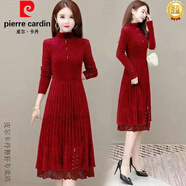 皮爾卡丹（pierre cardin）仿水貂絨針織連衣裙女2025秋冬新款氣質(zhì)時(shí)尚修身顯瘦打底長(cháng)裙 紅色 S 160