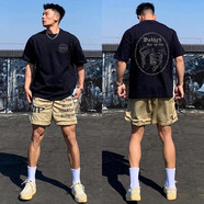 POUM美式街頭vibe重磅短袖男款夏季痞帥字母印花寬松情侶純棉T恤衫潮 DFFS-H121黑色 XL