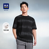 HLA海瀾之家短袖T恤男純棉質(zhì)地漸變圓領(lǐng)短袖男夏HNTBJ2W299A 黑色花紋V9 165/84A