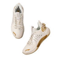 李寧（LI-NING）CBA男子音速7籃球鞋運動鞋 ABAP033-8乳白色/亮金色 44