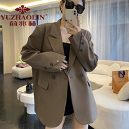 俞兆林小西裝女西裝外套女中長(cháng)款春秋季感上衣2023新款小眾休閑寬松韓版 咖色 S (建議80-100斤)