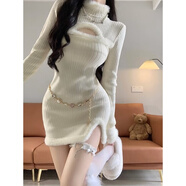 玉極虞白色圣誕節服裝穿搭戰袍針織連衣裙女秋冬季內搭毛衣包臀短款裙子 主圖款 M