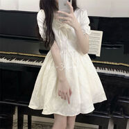 QVNL純欲風(fēng)學(xué)生裙子連衣裙2024夏季新款少女感小白裙學(xué)院甜美夏天女裝 米白色連衣裙  M