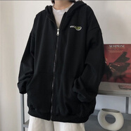 Radinka2025春秋新款拉鏈連帽開(kāi)衫衛衣女原宿街頭風(fēng)棒球服bf情侶外套LYP 黑色 M 【建議70-100斤】