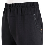 胖太太加肥加大碼品牌服裝特超大號肥婆衣服媽媽褲子春秋季寬松中老年高腰休閑長(cháng)褲200斤胖女人時(shí)尚顯瘦的 蕾絲邊黑色不加絨 3XL建議128-145斤