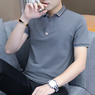 耐佐短袖T恤男夏季純色棉翻領(lǐng)半袖polo上衣服男裝短袖體恤衫定制 T166深灰 2XL