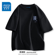 真維斯（Jeanswest）青少年港風(fēng)t恤男女短袖夏季純棉高支數(shù)寬松情侶ins潮流半袖體恤JR 黑（藍(lán)植物） 2XL (175) 適合160-180斤