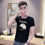 芃跡純棉夏季精神小伙短袖T恤男修身潮流社會人T恤緊身圓領(lǐng)網(wǎng)紅半袖潮 黑色 L
