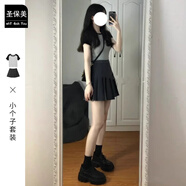 圣保美新款連衣裙女夏季2024小個(gè)子短袖時(shí)尚套裝裙子兩件套女顯瘦學(xué)院風(fēng) 上衣+百褶裙【套裝】 M