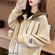 戀的秋季女生衛(wèi)衣外套春秋款女學(xué)生寬松少女高中生初中生新款秋天衣服 杏色韓版連帽春秋款 均碼
