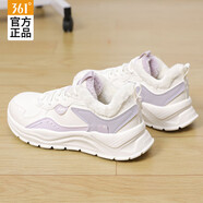 361°女鞋棉鞋女跑步鞋冬季加絨皮面舒適學(xué)生運動鞋二棉女生雪地鞋子 羽毛白/葡萄紫 (建議拍大一碼拍) 39
