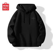 名創(chuàng)優(yōu)品（MINISO）連帽衛(wèi)衣男重磅寬松春秋季休閑高級感青少年潮流外套 黑 2XL