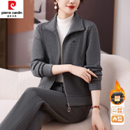皮爾卡丹（pierre cardin）高端加絨運動(dòng)服套裝女秋冬加厚長(cháng)袖外套時(shí)尚減齡闊腿褲休閑兩件套 灰色(兩件套)高品質(zhì) 2XL【適合122-135斤】