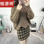 恒源祥加絨羊毛衫23秋冬韓版寬松高領(lǐng)套頭毛衣女學(xué)生短款粗毛線外套加厚 卡其【常規(guī)款】 S (建議85-95斤)