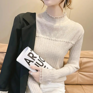 愛(ài)葵茵2025春秋季新款打底衫女毛衣半高領(lǐng)修身蕾絲內搭針織衫上衣打底衣 杏色 M null