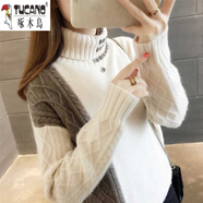 啄木鳥(niǎo)（TUCANO）少女羊毛衫女高領(lǐng)毛衣女冬加絨加厚2025韓版新款內搭上衣寬松外穿 米白+棕色 S