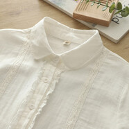 暖喬雙層棉紗全棉襯衫女長(zhǎng)袖春秋淑女文藝打底白上衣寬松休閑純棉襯衣 白色 M（105-115斤）