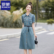 羅蒙（ROMON）復(fù)古牛仔布長裙連衣裙女2025年夏季新款法式高級(jí)感小個(gè)子連身裙子 圖片色 XL