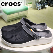 卡洛馳crocs 夏季新款男女鞋貝雅休閑鞋洞洞鞋運動沙灘鞋涼拖鞋迪特 克駱格-黑灰白底 43