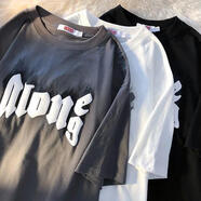 嬌茹妮 國潮美式復古hiphop潮牌純棉短袖t恤女ins寬松街頭風(fēng)情侶裝班服定做閨蜜裝炸街上衣 炭灰色 XL