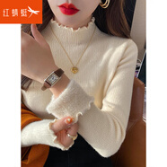 紅蜻蜓打底衫女冬季加絨毛衣女加厚內(nèi)搭女士半高領(lǐng)針織衫女裝上衣 杏色長(zhǎng)袖 均碼 （適合80-130斤）
