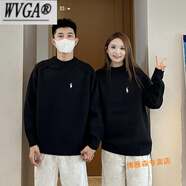 wvga個(gè)性潮流刺繡圓領(lǐng)毛衣外套男女秋冬季寬松情侶針織衫上衣 黑色（男女同款） 高品質(zhì)-單件 L