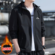 JEEP SPIRIT吉普外套男連帽秋季夾克男士休閑男裝百搭上衣服 黑色加絨 2XL